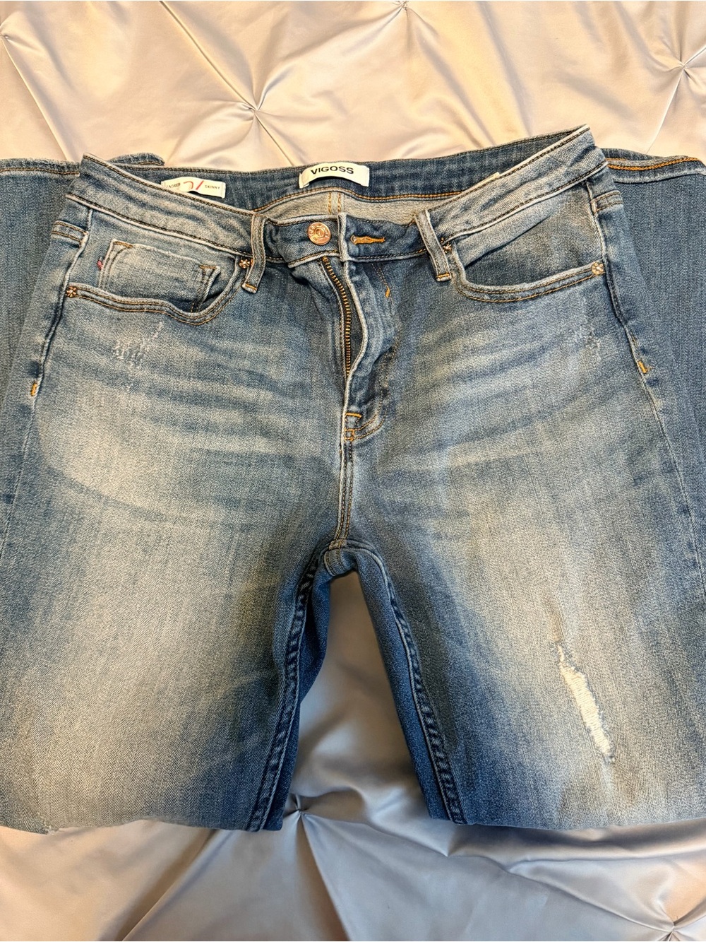 Vigoss Light Wash Straight Leg Jeans with Subtle Distress